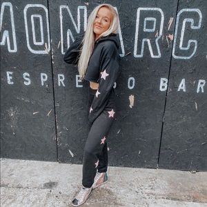 Black sweatpant AND sweatshirt set with pink stars